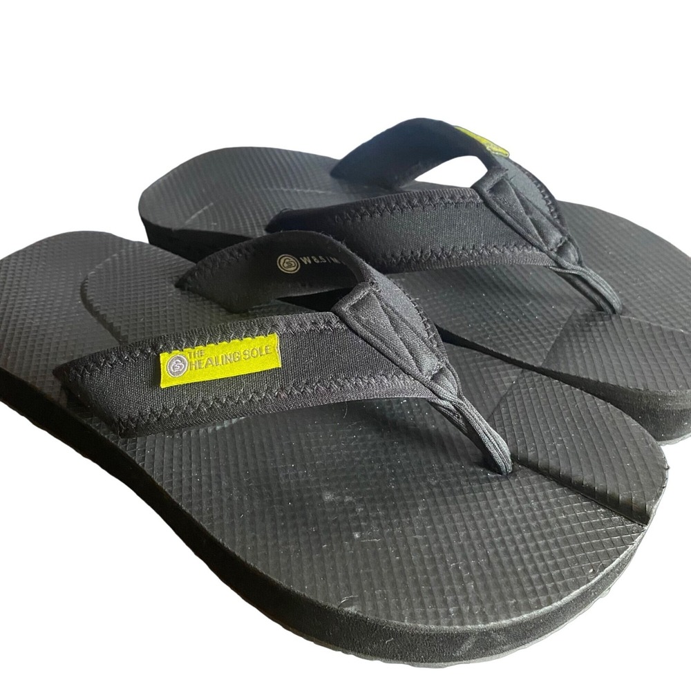 The Healing Sole Flip Flops Black Orthopedic Sandals W8.5/M7 Arch Support Shoes